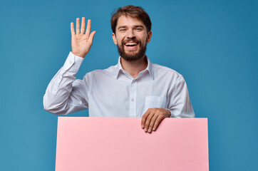 bearded man in white shirt pink mockup presentation advertising