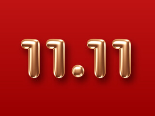 11.11 online shopping day golden 3d sign. Sale banner template