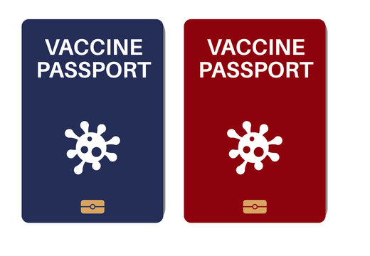 Red And Blue Biometric Covid-19 Vaccine Passports On A White Background