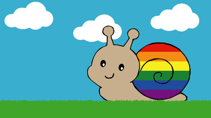 Cute snail, rainbow, grass