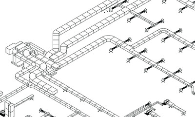 Architectural BIM air ducts design 3d illustration vector