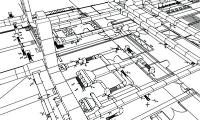 BIM air ducts design 3d illustration vector