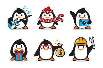 set of penguin character design