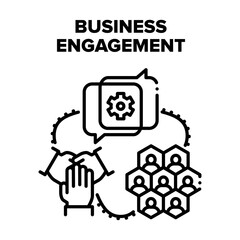 Business Engagement Project Vector Icon Concept. Business Engagement In Video Call Conference With Partners Or Company Employees, Discussing About Working Process Or Planning Black Illustration