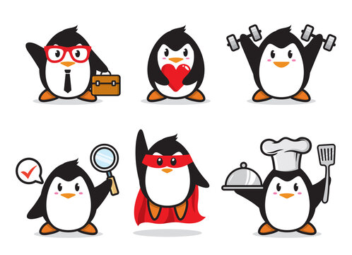 set of penguin character design