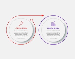 Minimal Business Infographics template. Timeline with 2 steps, options and marketing icons .Vector linear infographic with two circle conected elements. Can be use for presentation.