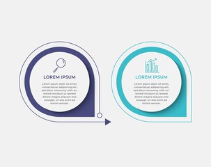 Minimal Business Infographics template. Timeline with 2 steps, options and marketing icons .Vector linear infographic with two circle conected elements. Can be use for presentation.