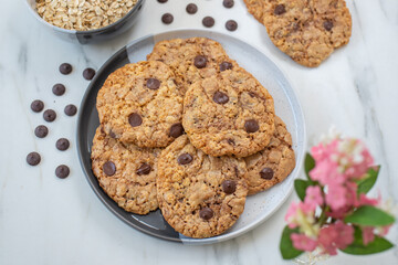 healthy home made oat cookies with chocolate chips