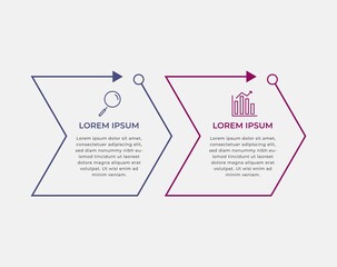 Minimal Business Infographics template. Timeline with 2 steps, options and marketing icons .Vector linear infographic with two circle conected elements. Can be use for presentation.