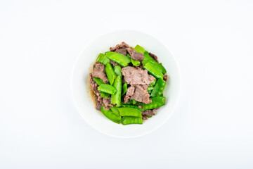 Chinese food, home cooking, one dish of fried beef with snow peas