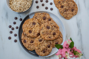 healthy home made oat cookies with chocolate chips