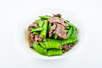 Chinese food, home cooking, one dish of fried beef with snow peas