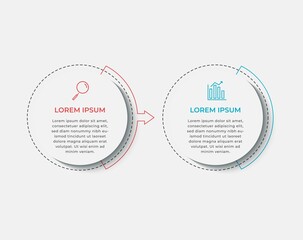 Minimal Business Infographics template. Timeline with 2 steps, options and marketing icons .Vector linear infographic with two circle conected elements. Can be use for presentation.