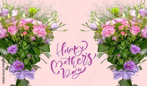 Happy Mother's day with beautiful flowers and pink background