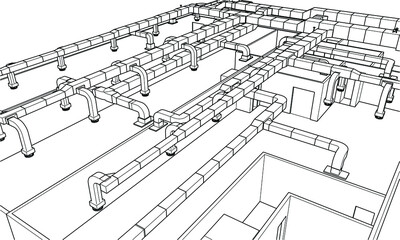 architectural illustration of ductwork system in BIM	vector