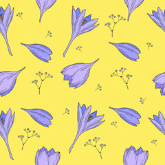 Crocus flowers seamless pattern background
