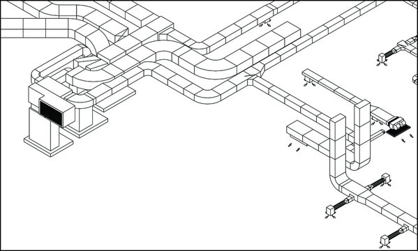 architectural illustration of HVAC system in BIM vector