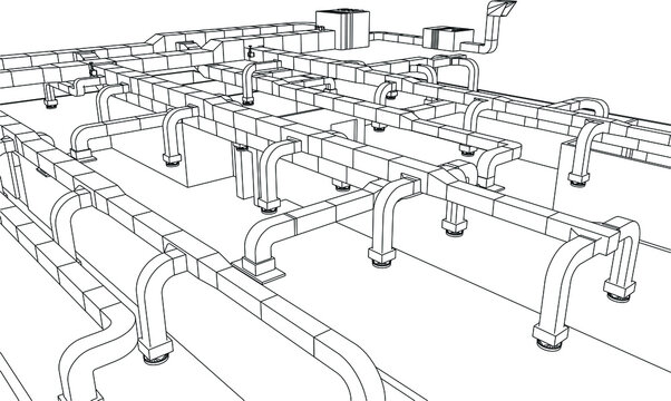 Architectural Wireframe Of HVAC System In BIM Vector