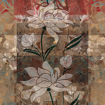 brown and red color flower design image use for wall tile and wall paper © God of creation