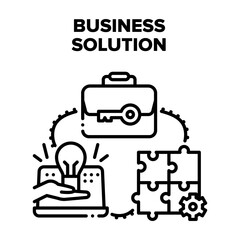 Business Solution Strategy Vector Icon Concept. Business Solution Of Company Problem And Brainstorming Team Of Solving Challenge, Planning And Organizing Idea. Teamwork Black Illustration