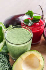 Glasses of healthy smoothie with vegetables, closeup