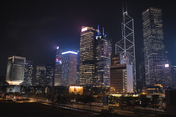 Fototapeta na wymiar skyscrapers in night in Hong Kong