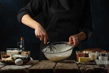 Cooking Culinary Dishes Dough Chef Prepares Dough Baking Cooking Gastronomy Restaurant Business Dark Background Freeze