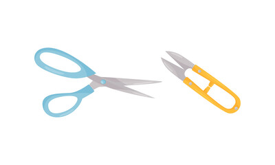 Sewing and Tailoring Accessories with Seam Ripper and Scissors Vector Set