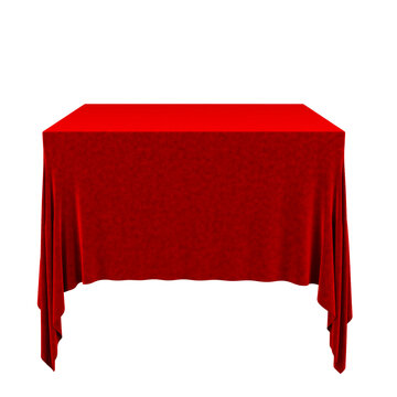 Empty red tablecloth isolated on white.