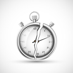 Stopwatch icon is broken into two parts. Timer with a crack.