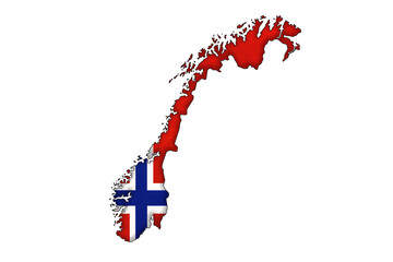 Norway border silhouette with national flag. Contour country on geography map.