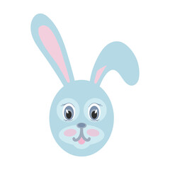 Rabbit, bunny or hare face. Cute cartoon character. Vector illustration.