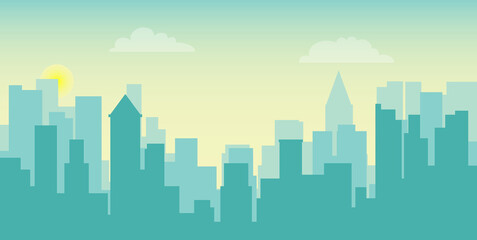 Fototapeta na wymiar City landscape, view of a large metropolis. Vector, cartoon illustration. Vector.