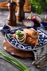 Traditional fried asian chiken kebab served in traditionalate