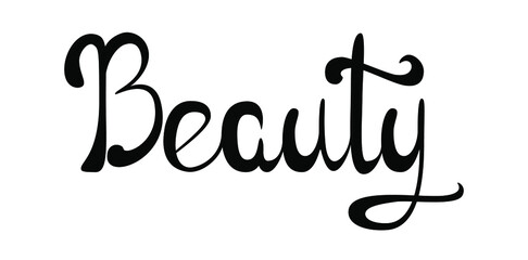 The inscription beauty in black letters on a white background. Lettering