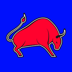 Vector illustration of a bull fight on blue background