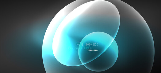 Neon ellipses abstract backgrounds. Shiny bright round shapes glowing in the dark. Vector futuristic illustrations for covers, banners, flyers and posters and other