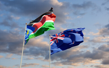 Flags of South Sudan and New Zealand.