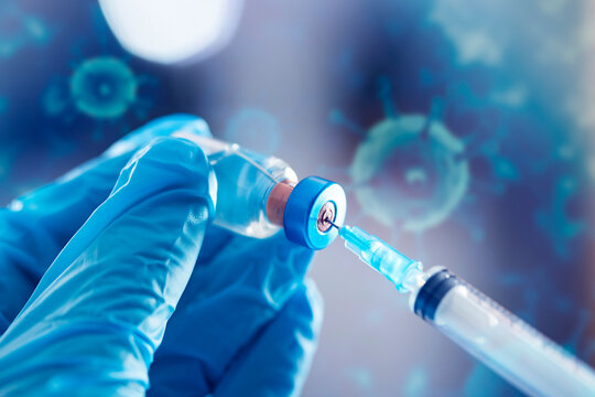 Covid-19 vaccination with vaccine bottle and syringe injection tool for coronavirus immunization treatment. - Powered by Adobe