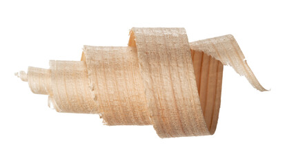Curly wood shaving isolated on white background