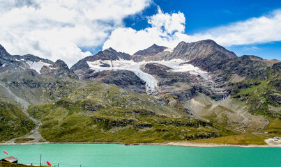 The White Lake, lago bianco in Ospizio Bernina, Engadin, Grisons, Switzerland