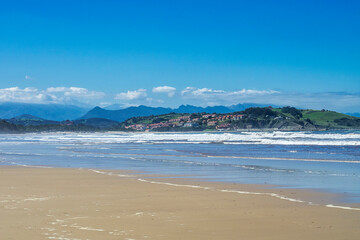 Beautiful landscape with beach in San Vincente de la Barquera in Spain. Bay of Biscay.