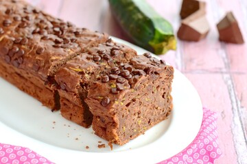 Homemade Zucchini Chocolate Cake with Chocolate Chips 
