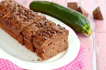 Homemade Zucchini Chocolate Cake with Chocolate Chips 