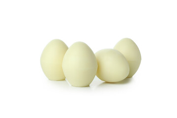 Chocolate egg candies isolated on white background