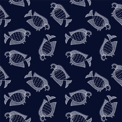 Indian folk seamless print. Madhubani seamless pattern of peacock.Colorful Vector hand drawn flat illustration for fabric, print, wrapper, textile.
