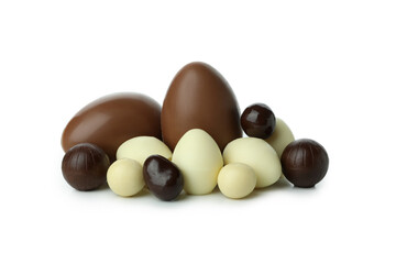 Easter chocolate eggs isolated on white background