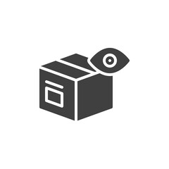 Delivery monitoring vector icon. filled flat sign for mobile concept and web design. Package box and eye glyph icon. Symbol, logo illustration. Vector graphics