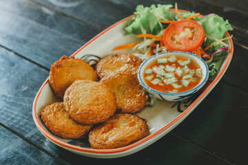 Thai Food Curried fish cake. Fish Cake (Tod Mun Pla)
