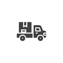 Parcel delivery truck vector icon. filled flat sign for mobile concept and web design. Package logistics glyph icon. Symbol, logo illustration. Vector graphics